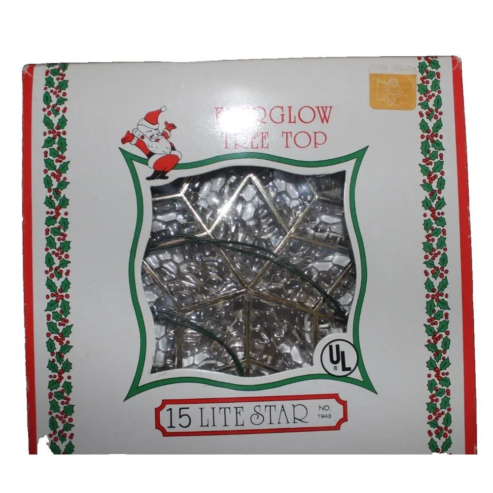Vintage Everglow 15 Lite Star Tree Top  Christmas Tree Topper Made USA w/ Box